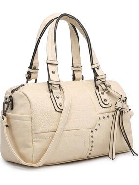 Women's Beige Leather Zipper Top Handle Totes Satchel Hobo Handbags